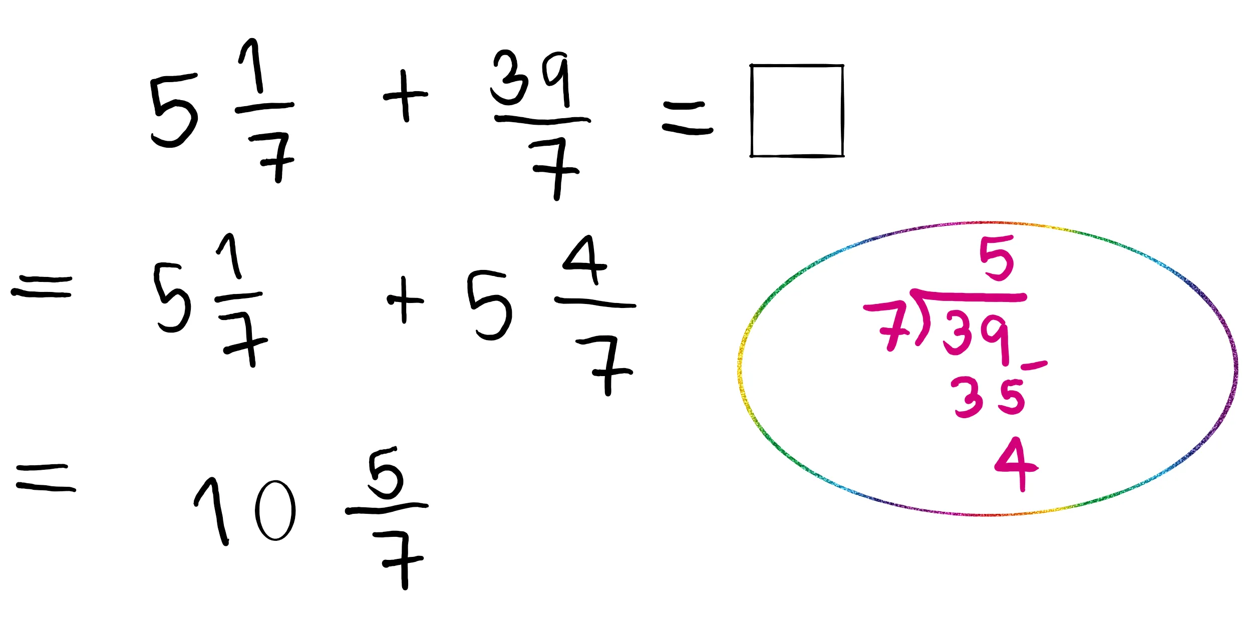 ตัวอย่างการบวกเศษส่วนและจำนวนคละ