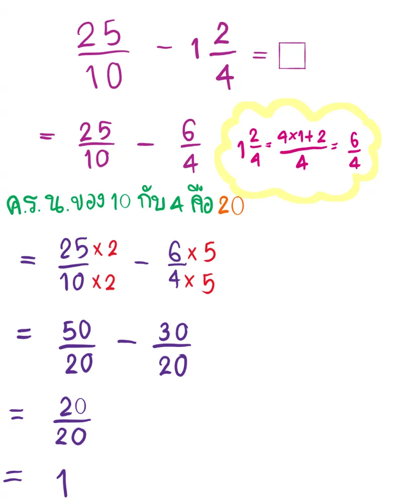 การลบเศษส่วน
